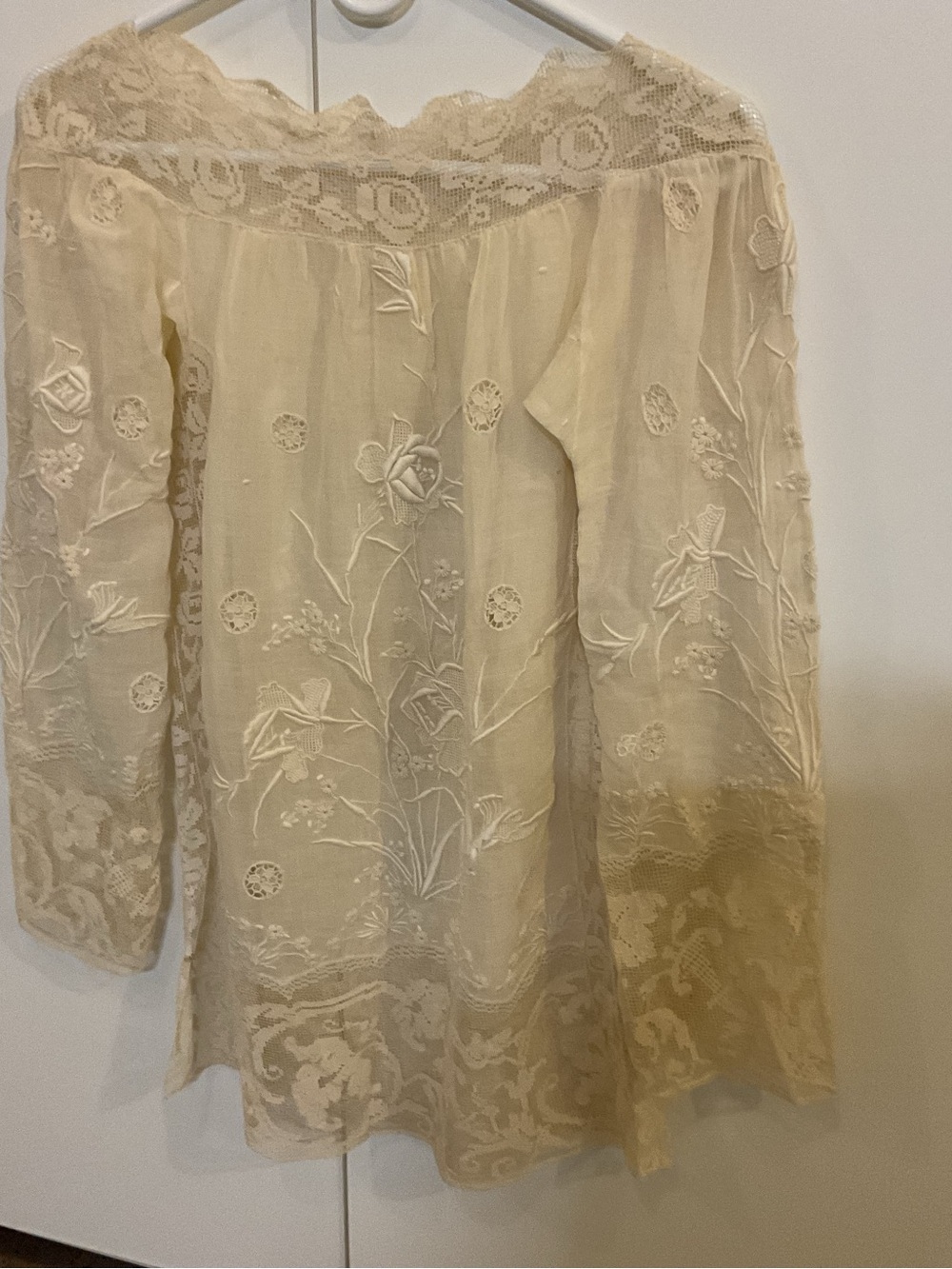 Antique Cream Embroidered Lace Blouse, Edwardian, handmade, over 100 yrs old - Picture 10 of 12